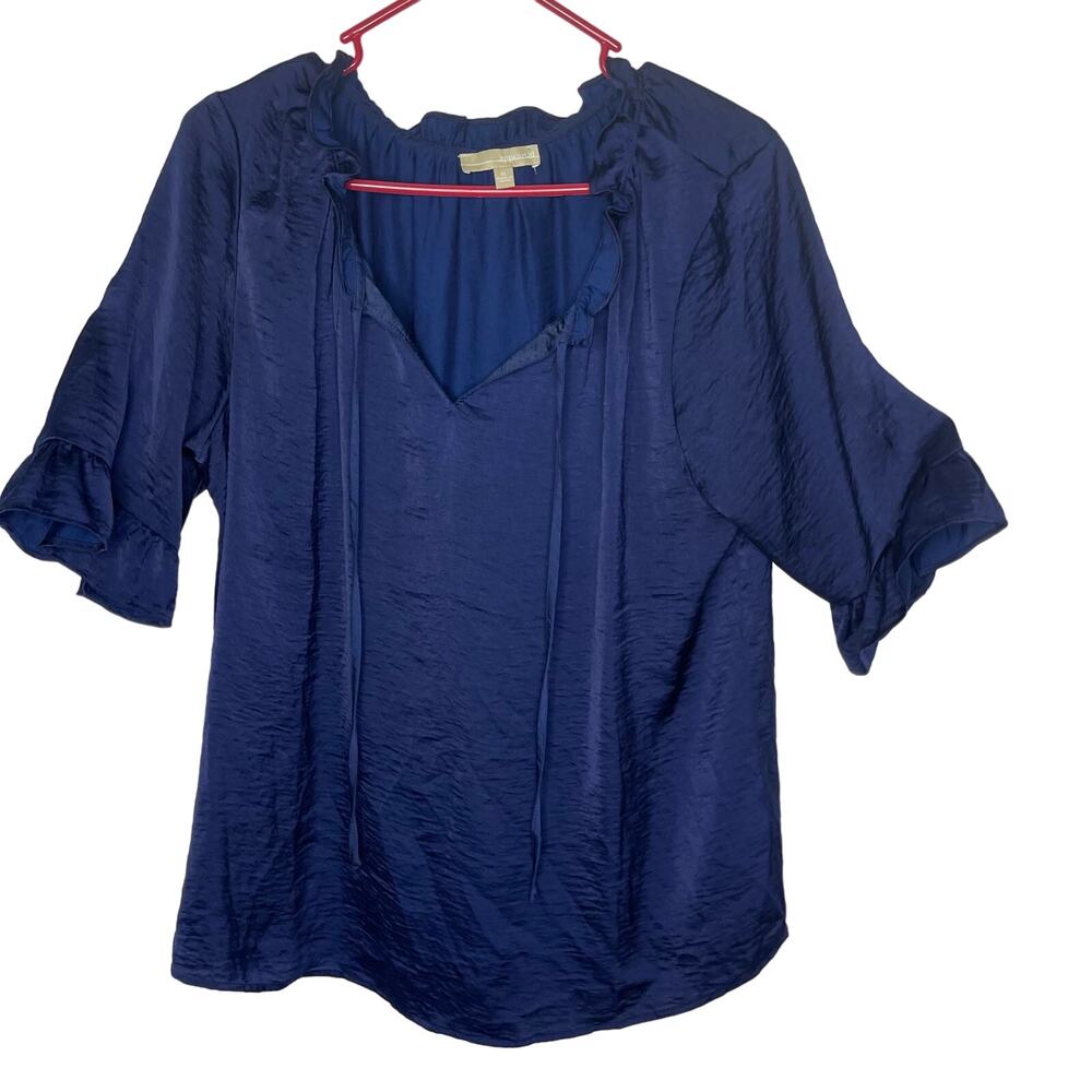 Appraisal shirt blouse top women's extra large XL blue navy semi sheer